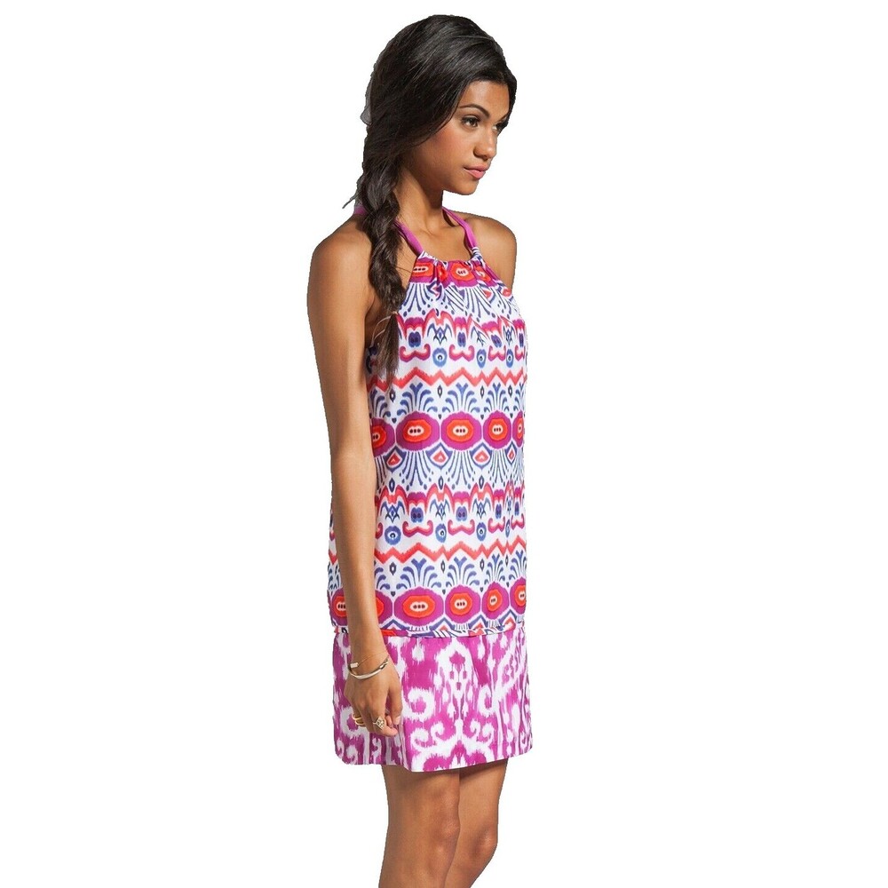 Trina Turk Blue Pink Orange Menara Ikat Genevieve Halter Dress Size 2 - Picture 4 of 15